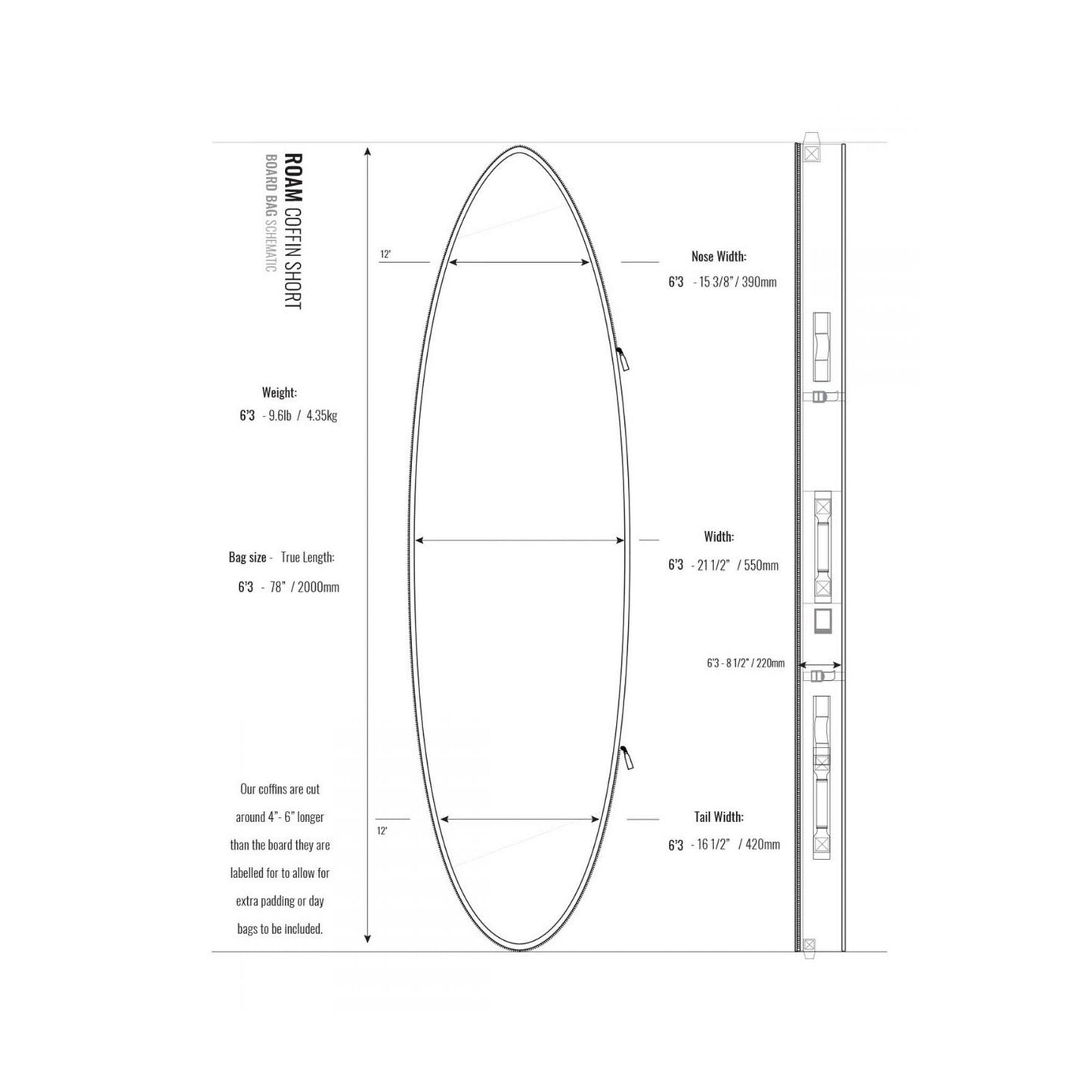 ROAM Boardbag Surfboard Coffin Double Triple Grey