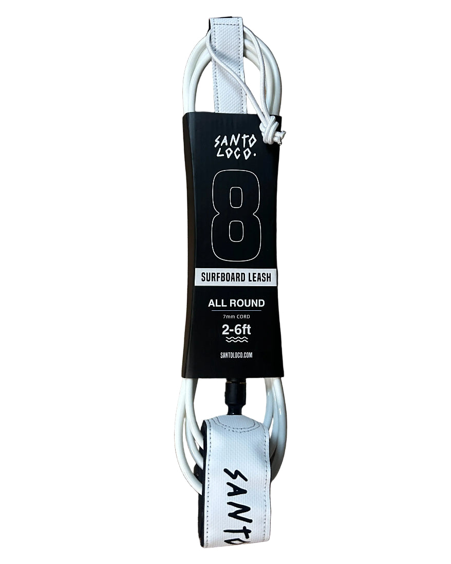 SantoLoco 8 ft Premium Surf Leash White
