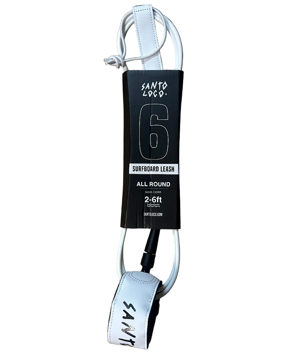 SantoLoco 6 ft Premium Surf Leash White