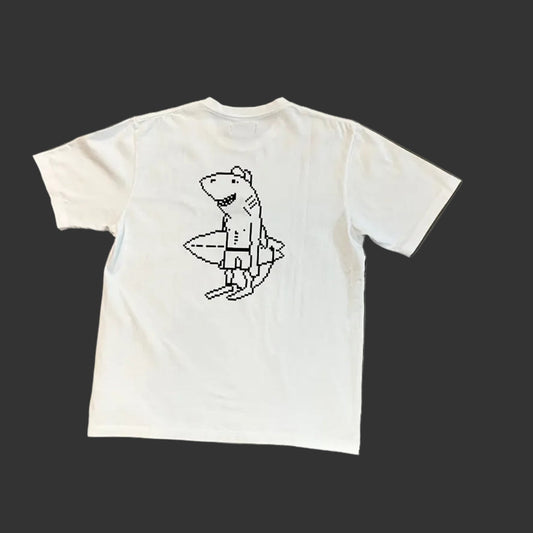 SantoLoco Pixel Hai T-Shirt Weiß