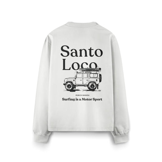 SantoLoco Munich Surfing ist ein schwarzes Motorsport-Langarmshirt.