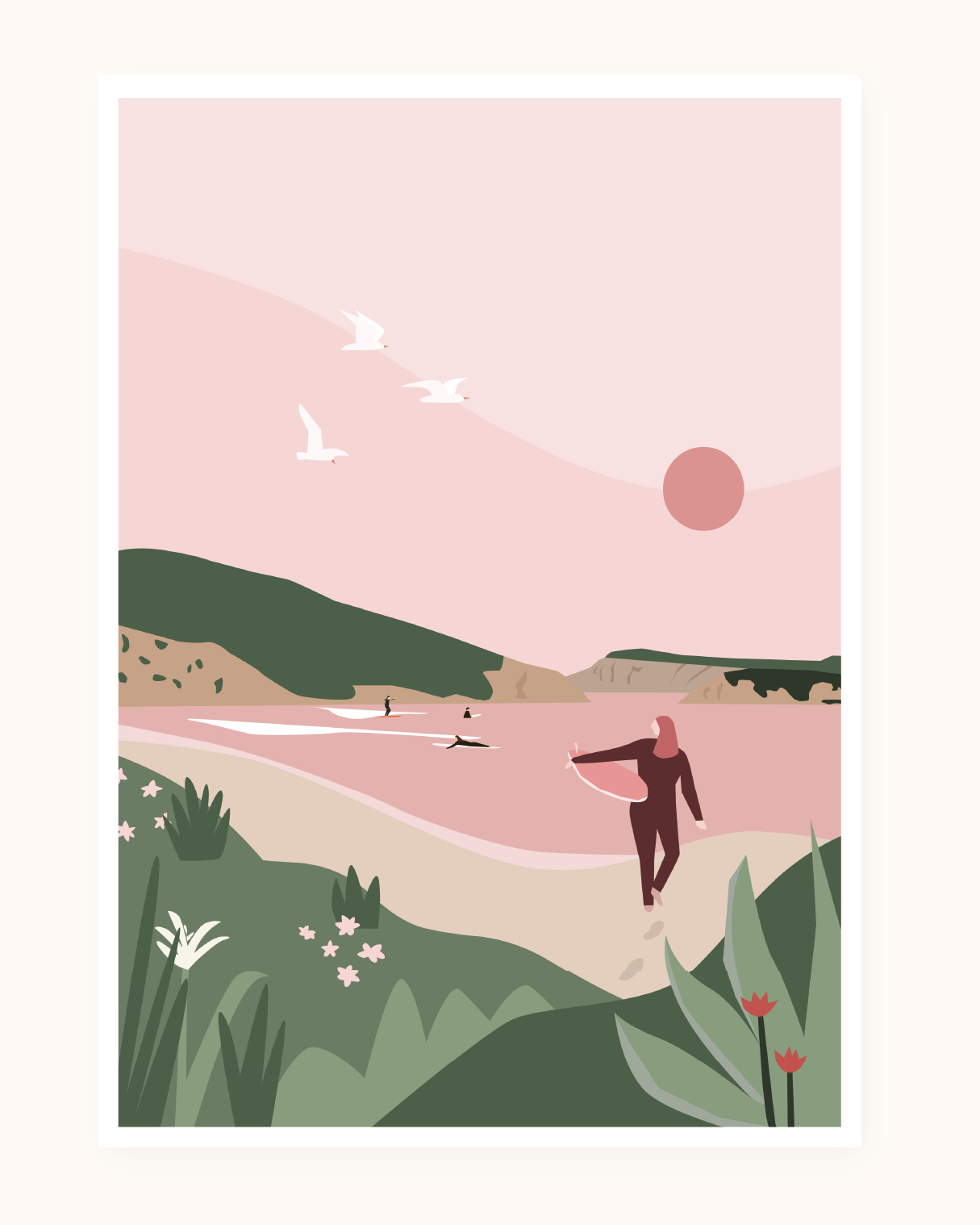 Lines & Lemons Surfboard Girl A4 Poster
