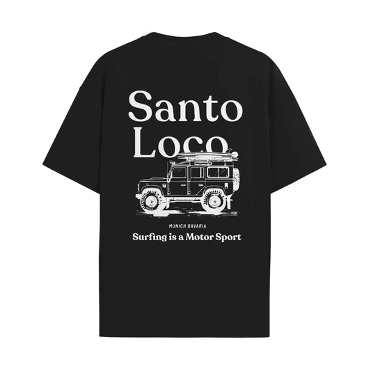 SantoLoco Munich Surfing is a MotorSport T-Shirt Black