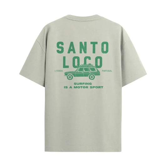 SantoLoco Lisboa Surfing ist ein Motorsport-T-Shirt in Antikweiß