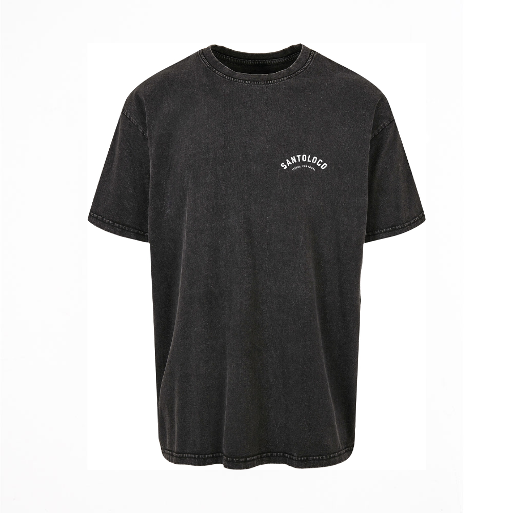 SantoLoco Lisboa Surfing is a MotorSport Black Washed T-Shirt