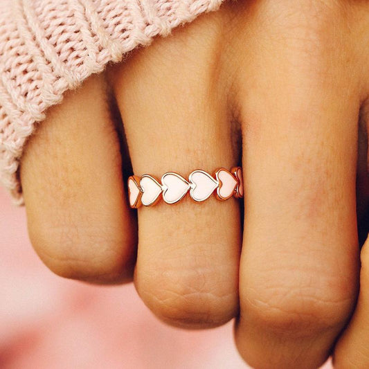 Pura Vida Love Enamel Heart Band Ring Size 8 Rose Gold