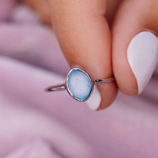 Pura Vida Organic Stne Blue Chalcedony Ring Size 8 Silver