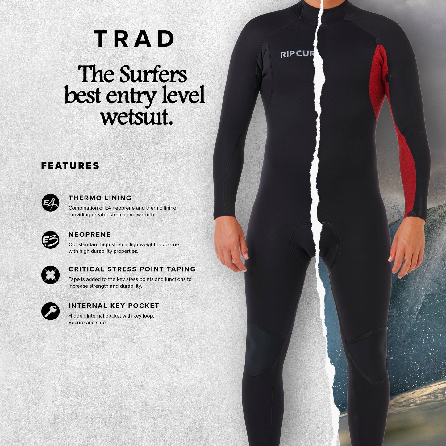 Rip Curl Trad Back Zip 4/3 Wetsuit Black