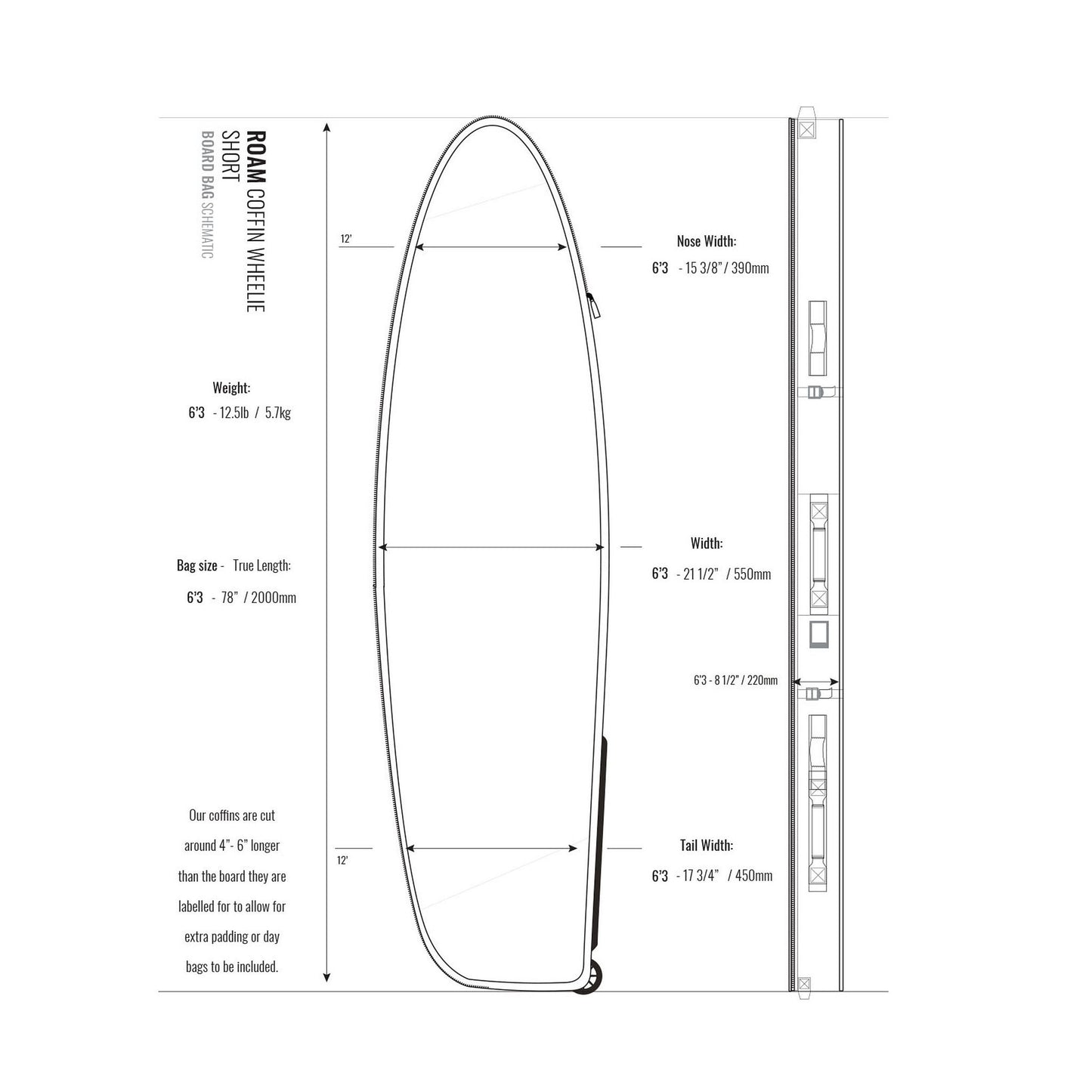 ROAM Boardbag Surfboard Coffin Wheelie Grey
