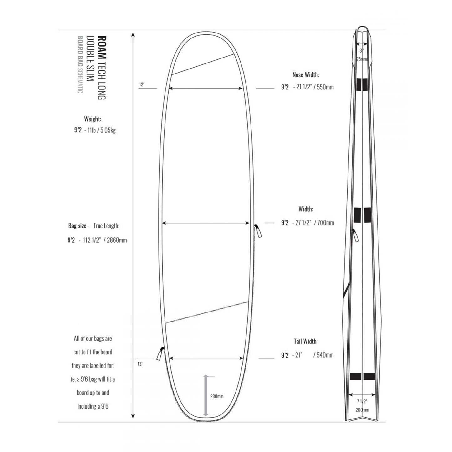 ROAM Boardbag Surfboard Tech Bag Doppel Long 9.2