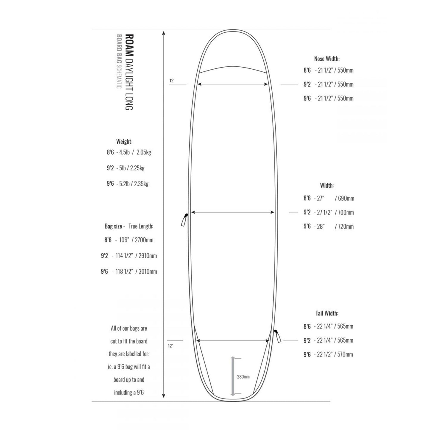 ROAM Boardbag Surfboard Daylight Longboard 9.6