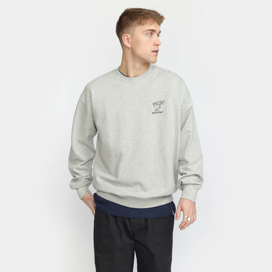 Revolution Grey-melange Printed Crewneck