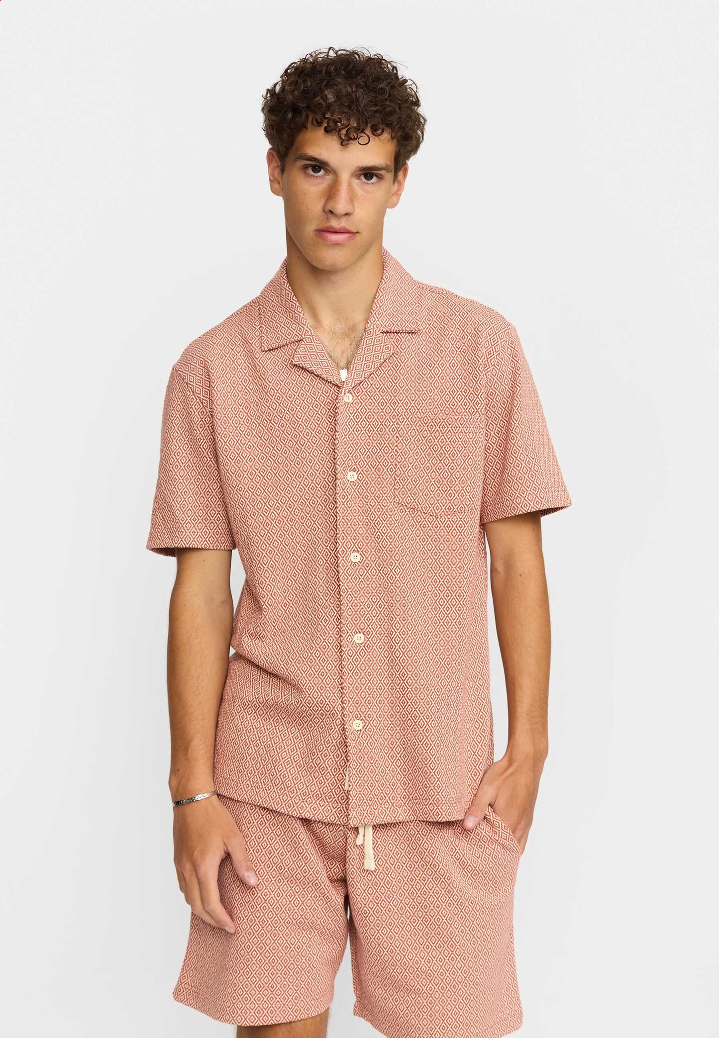 Revolution Jaquard SS Kubanisches Hemd Orange