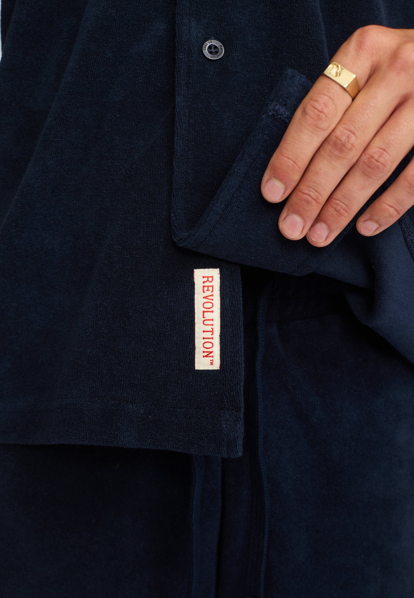 Revolution Terry Kurzarmhemd im kubanischen Stil, Marineblau