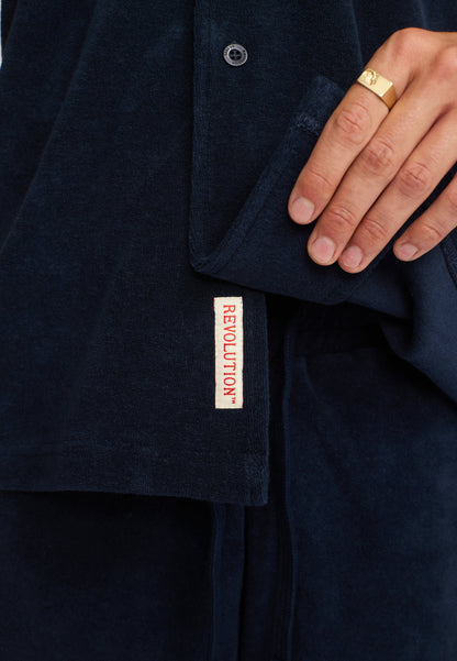 Revolution Terry Kurzarmhemd im kubanischen Stil, Marineblau