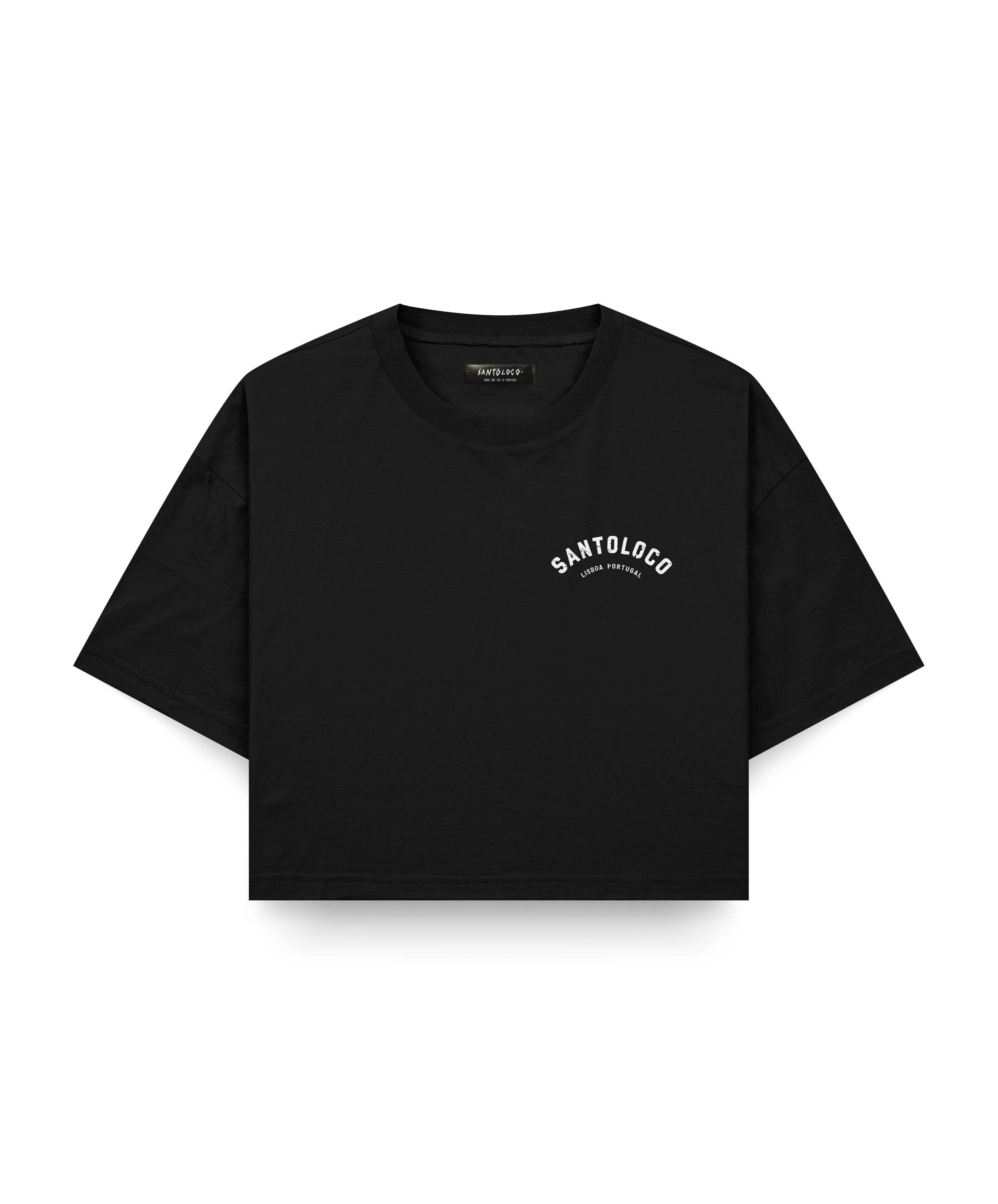SantoLoco Lisboa Surfing is a MotorSport Cropped T-Shirt Black