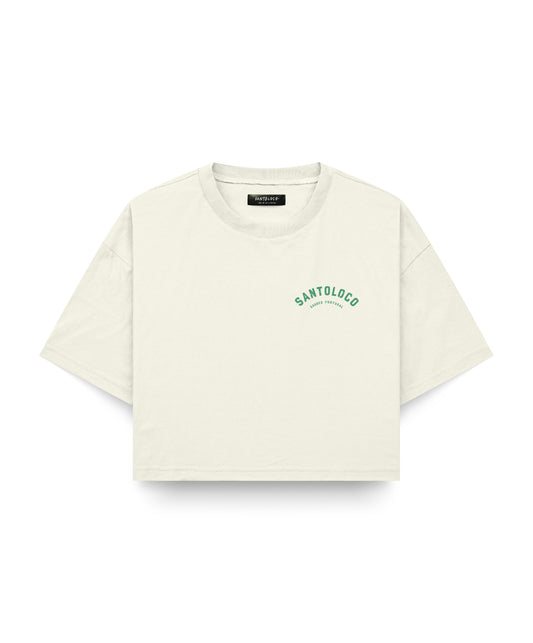 SantoLoco Sagres Surfing ist ein Motorsport-Antikweißes Cropped-T-Shirt