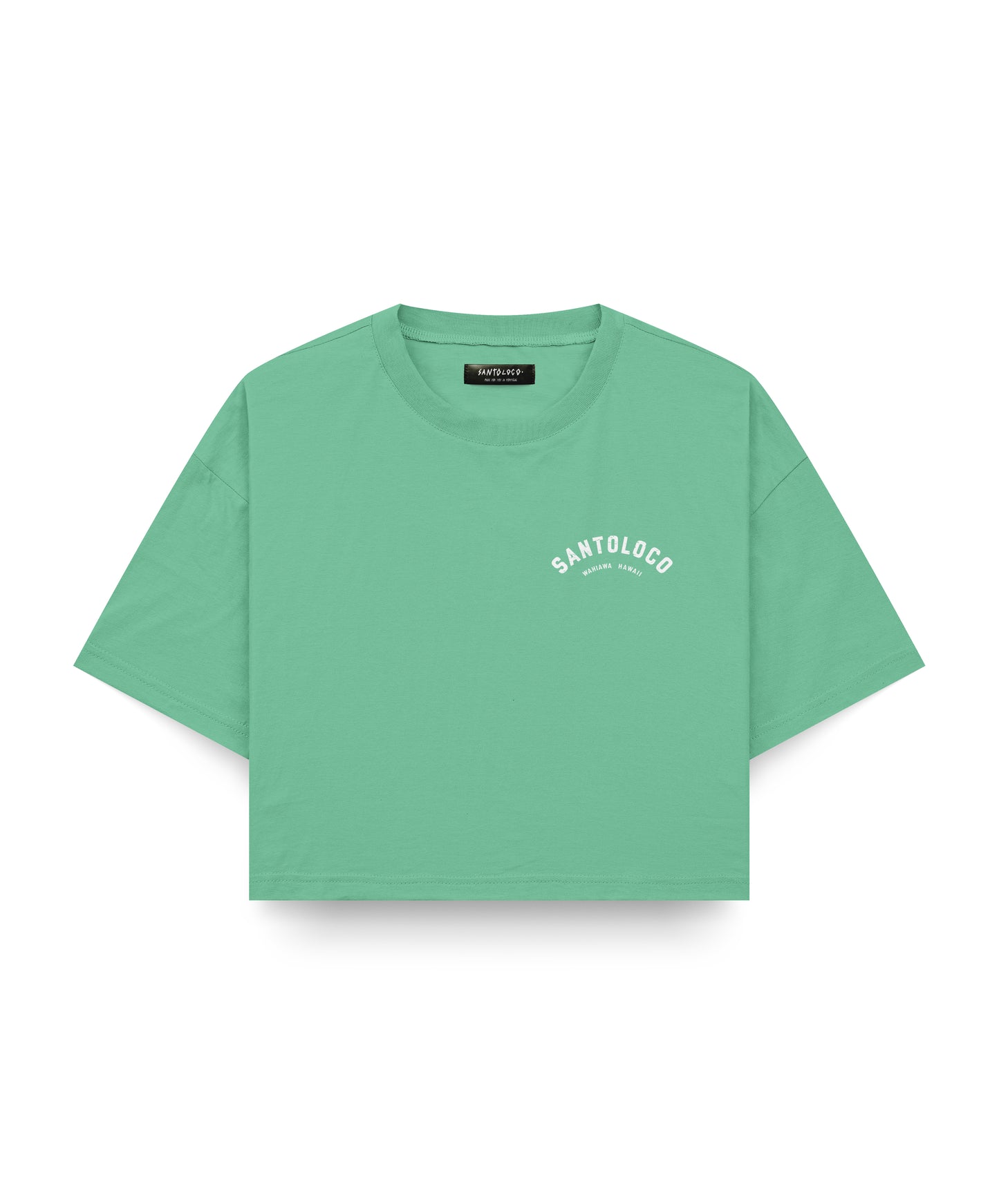 SantoLoco Hawaii Surfing is a MotorSport Green Cropped T-Shirt