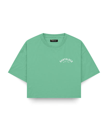 SantoLoco Hawaii Surfing is a MotorSport Green Cropped T-Shirt