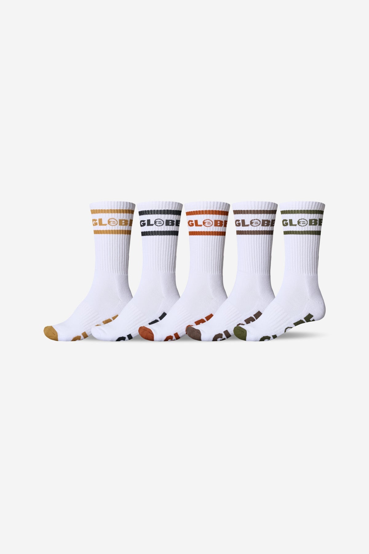 Globe Tilt Hi Crew Sock 5 Pack White Assorted