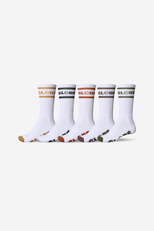 Globe Tilt Hi Crew Sock 5 Pack White Assorted