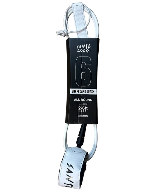 SantoLoco 6 ft Premium Surf Leash White
