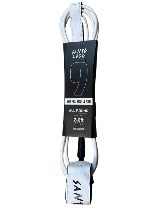 SantoLoco 9 ft Premium Surf Leash White