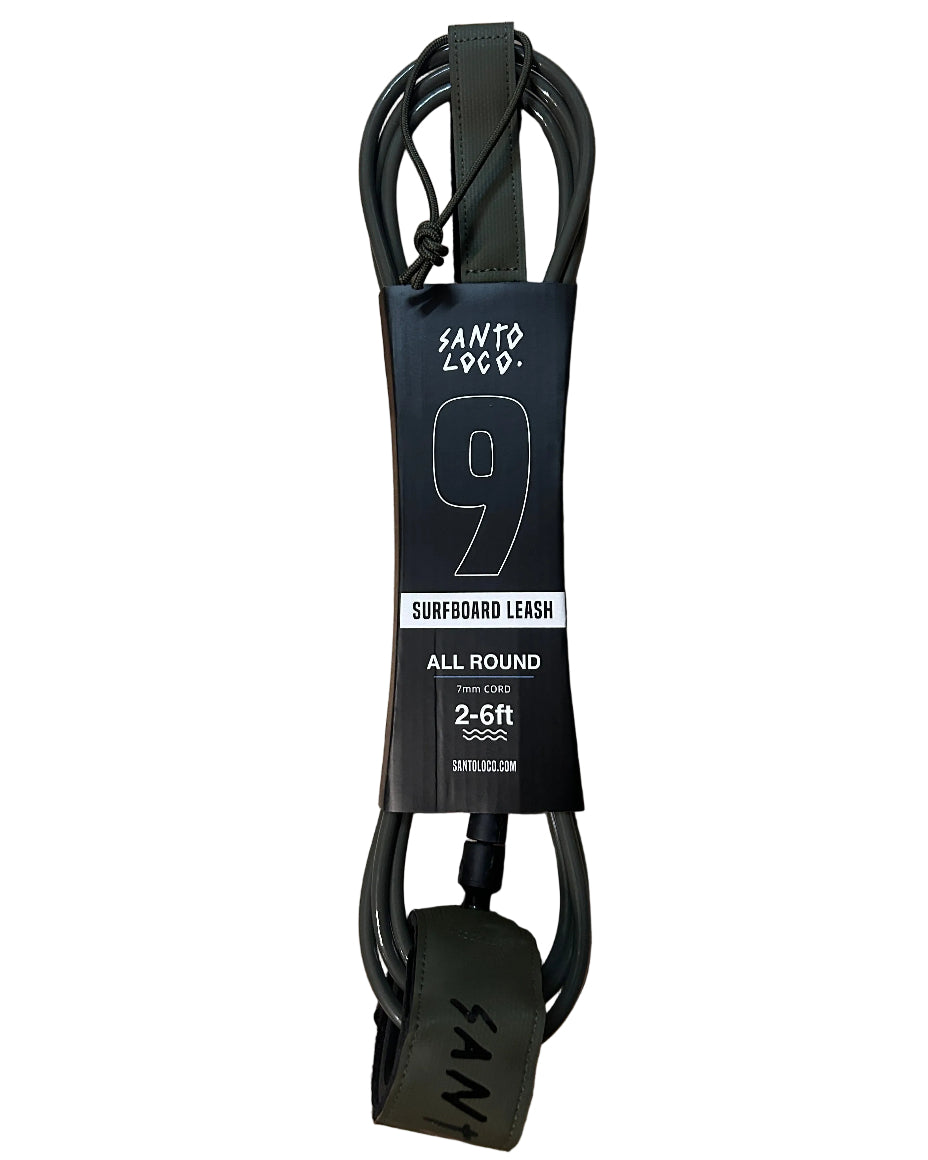 SantoLoco 9 ft Premium Surf Leash Olive