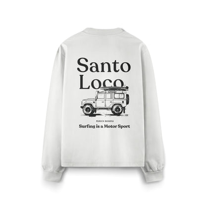SantoLoco Munich Surfing ist ein schwarzes Motorsport-Langarmshirt.