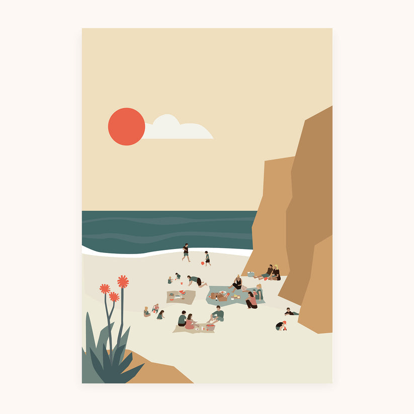Lines & Lemons Beach Picnic Postcard