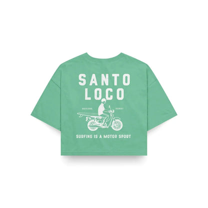 SantoLoco Hawaii Surfing is a MotorSport Green Cropped T-Shirt