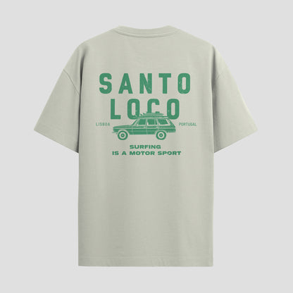 SantoLoco Lisboa Surfing is a MotorSport Antique White T-Shirt