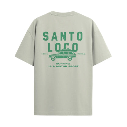 SantoLoco Lisboa Surfing is a MotorSport Antique White T-Shirt