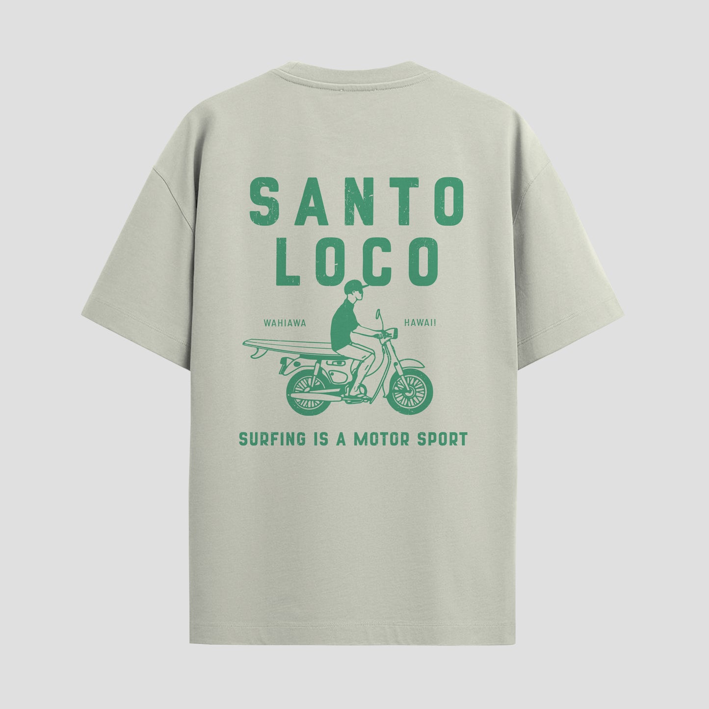 SantoLoco Hawaii Surfing is a MotorSport Antique White T-Shirt