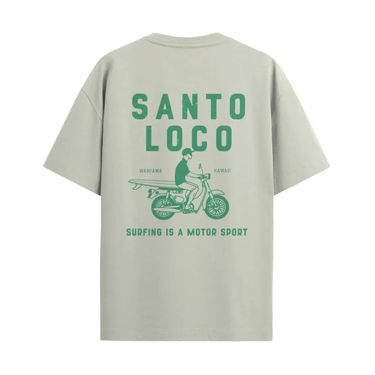 SantoLoco Hawaii Surfing is a MotorSport Antique White T-Shirt