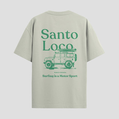 SantoLoco Munich Surfing is a MotorSport Antique White T-Shirt
