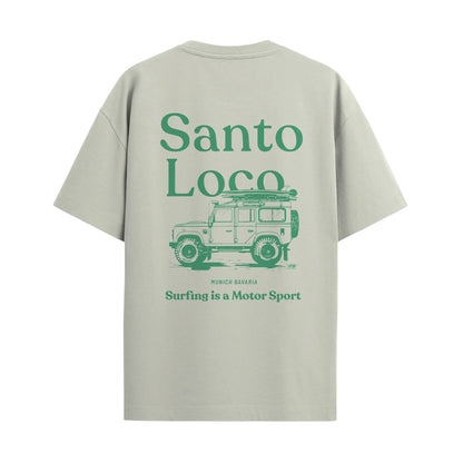 SantoLoco Munich Surfing is a MotorSport Antique White T-Shirt