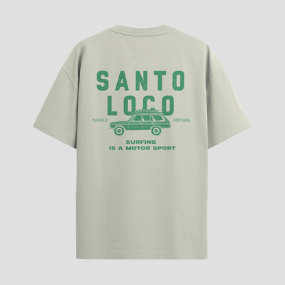SantoLoco Sagres Surfing is a MotorSport Antique White T-Shirt