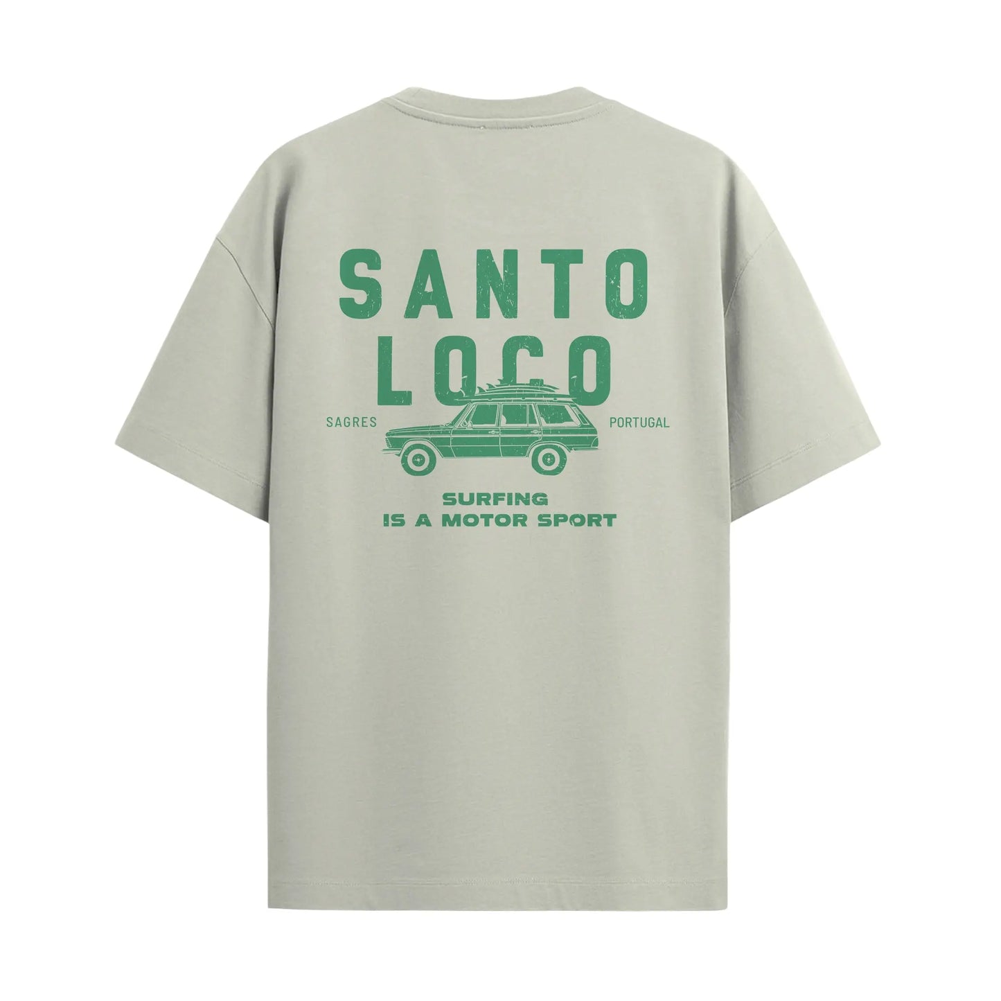 SantoLoco Sagres Surfing is a MotorSport Antique White T-Shirt