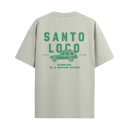 SantoLoco Sagres Surfing is a MotorSport Antique White T-Shirt