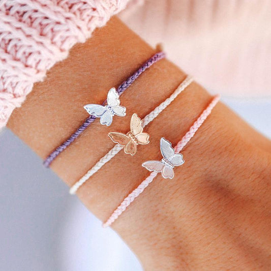 Pura Vida Butterfly in Flight Rose Gold Bracelet Light Grey