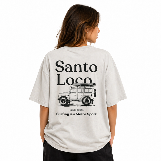 SantoLoco Munich Surfing is a MotorSport T-Shirt Off White