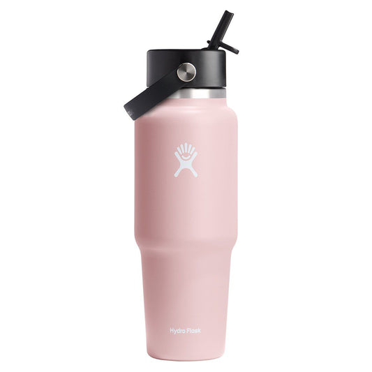 Garrafa de água Hydro Flask Trillium de viagem, 946 ml (32 oz), com palhinha flexível larga, rosa claro.