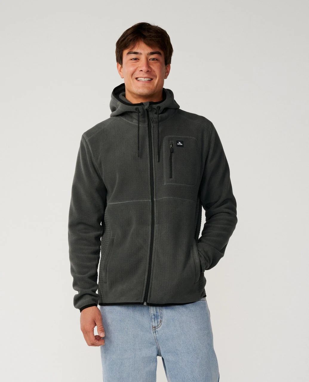 Rip Curl Departed Polar Fleece Zip Through Hoodie Charcoal Grey