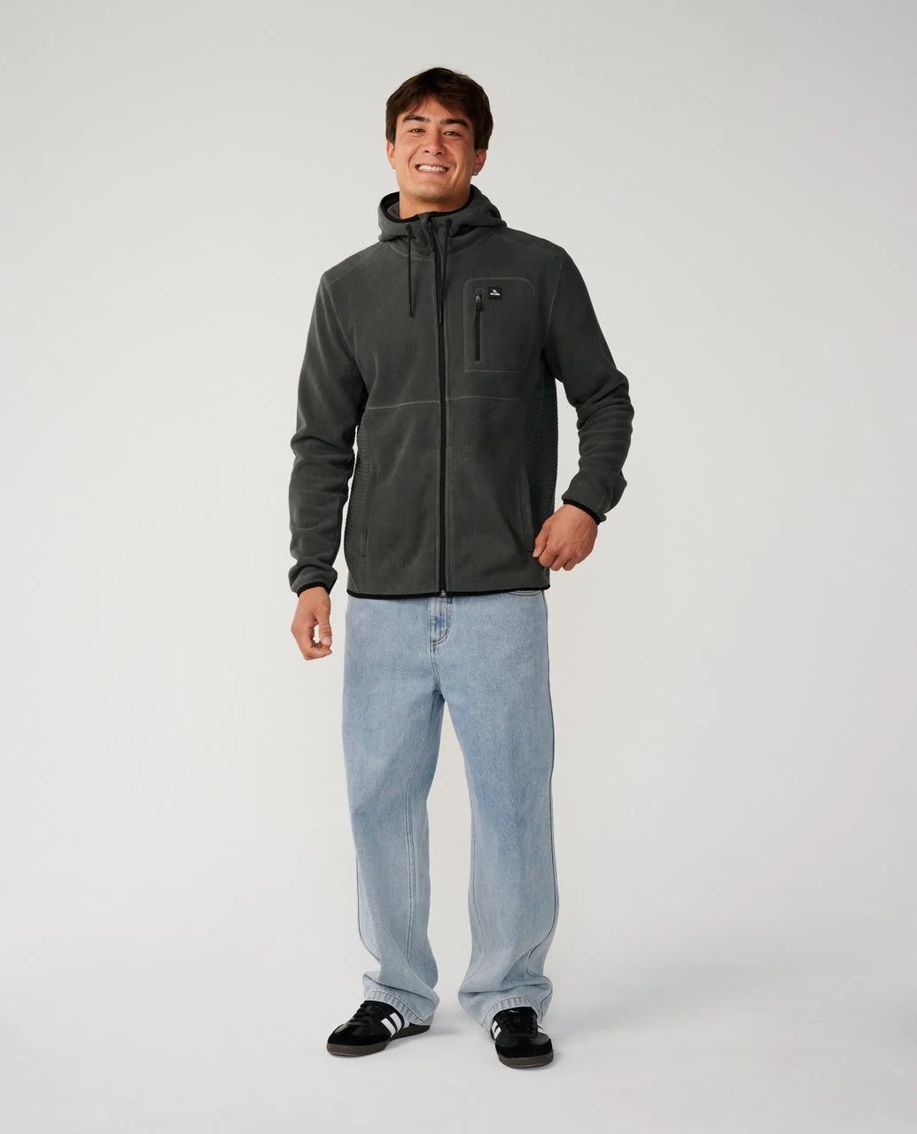 Rip Curl Departed Polar Fleece Zip Through Hoodie Charcoal Grey