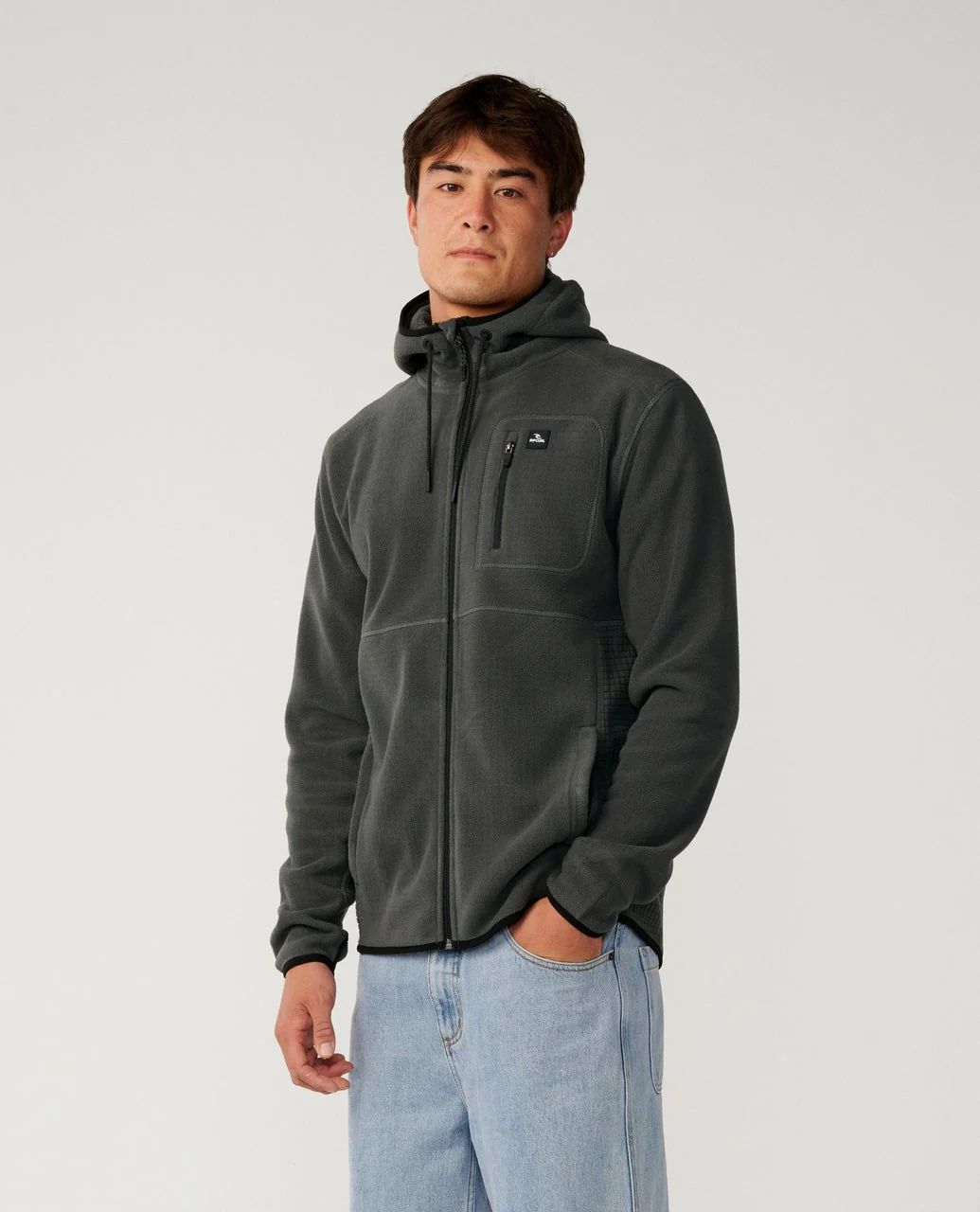 Rip Curl Departed Polar Fleece Zip Through Hoodie Charcoal Grey