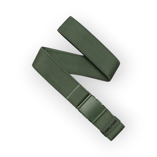 Arcade olive green webbing belt with adjustable buckle, ideal for everyday wear and outdoor adventures.
