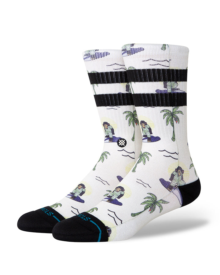 Stance Surfin Monkey Crew Socks White