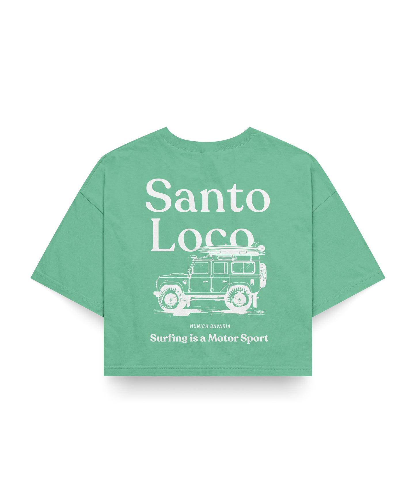 SantoLoco Munich Surfing is a MotorSport Green Cropped T-Shirt