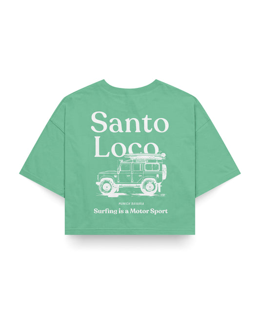 SantoLoco Munich Surfing is a MotorSport Green Cropped T-Shirt